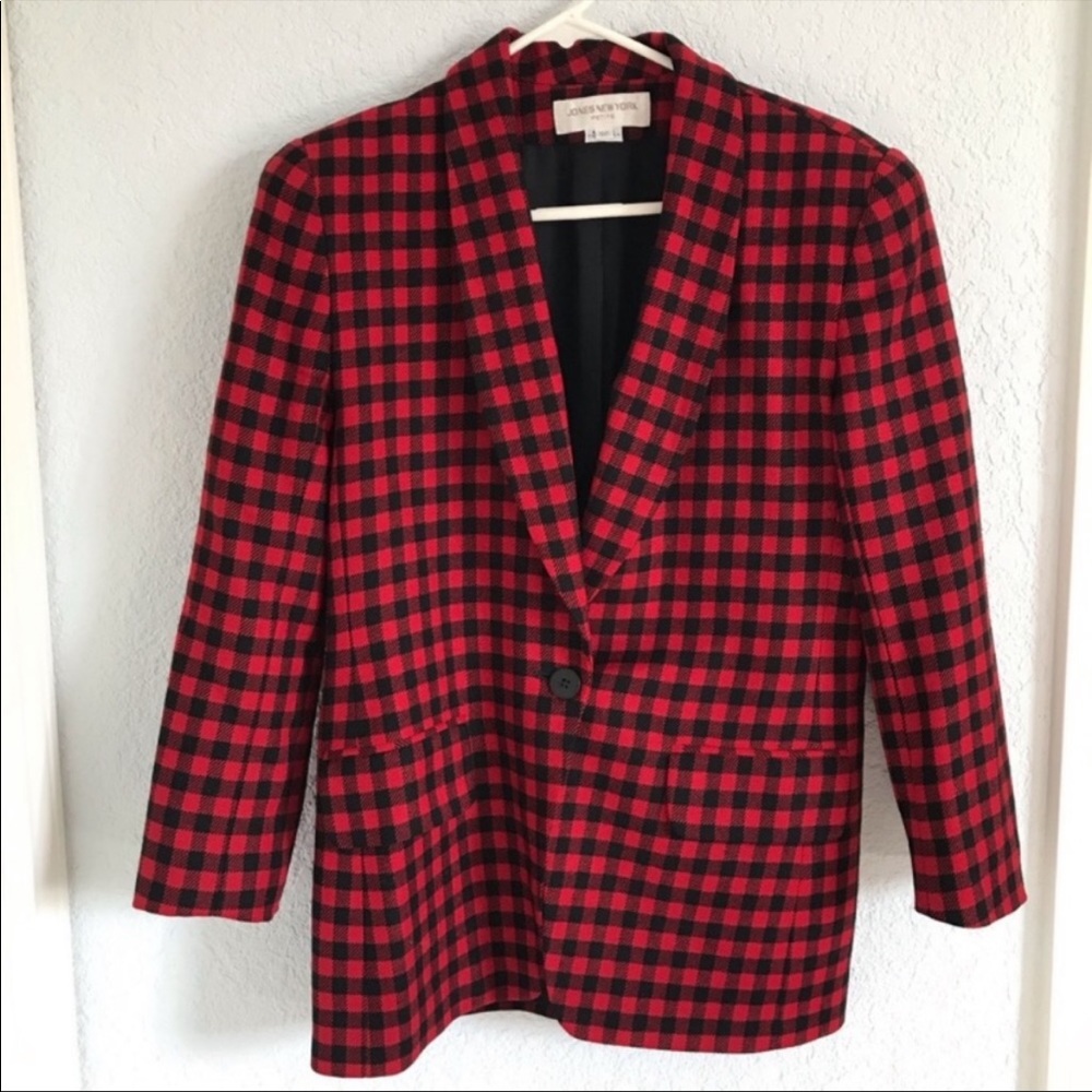 🌲 Vintage Wool Red & Black Check / Plaid Blazer - Picture 13 of 13
